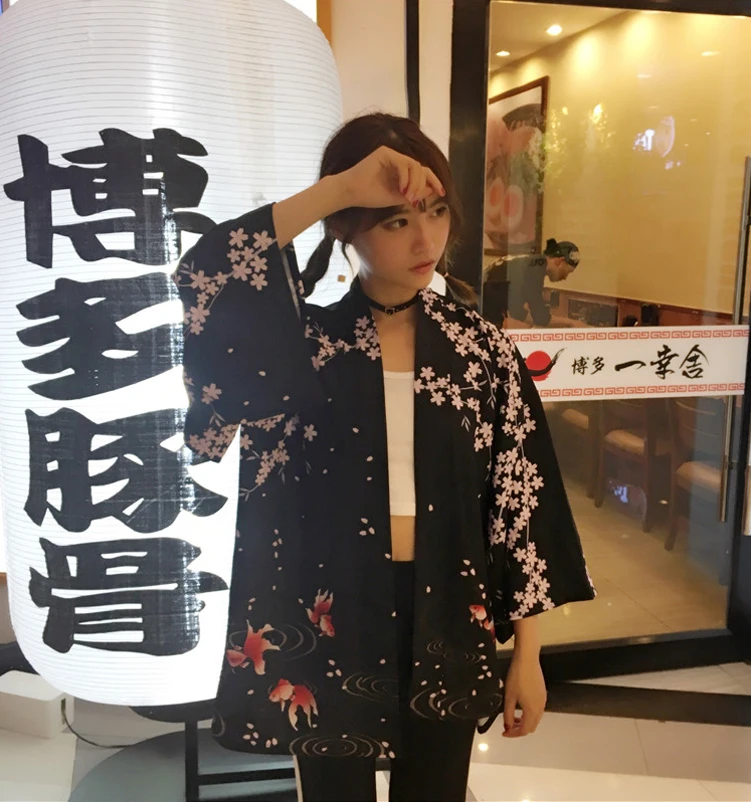 Японский Восточный журавль Сакура кимоно Haori кардиган китайский Тан костюм Ukiyo-e банный халат пижамы для женщин пальто наряды