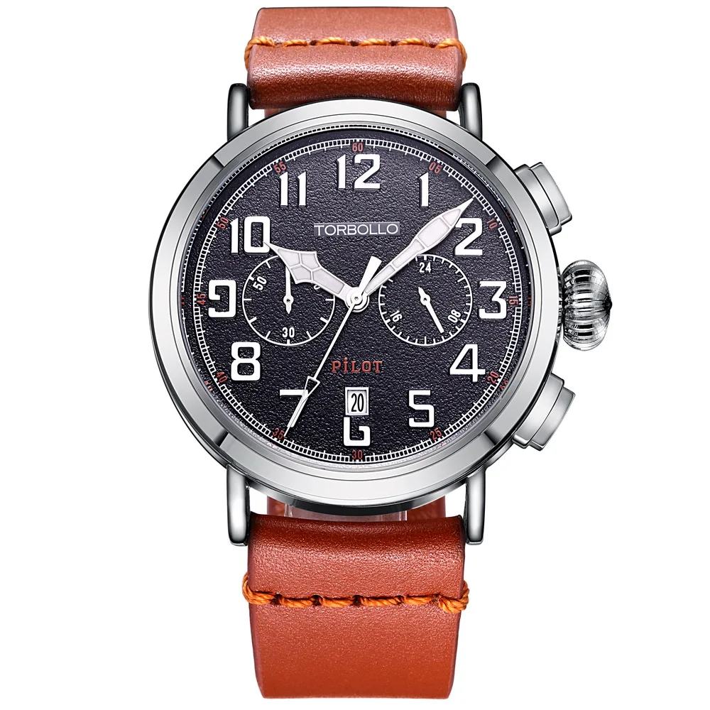 Ремешок из натуральной кожи мужские часы спортивный стиль черный ремешок