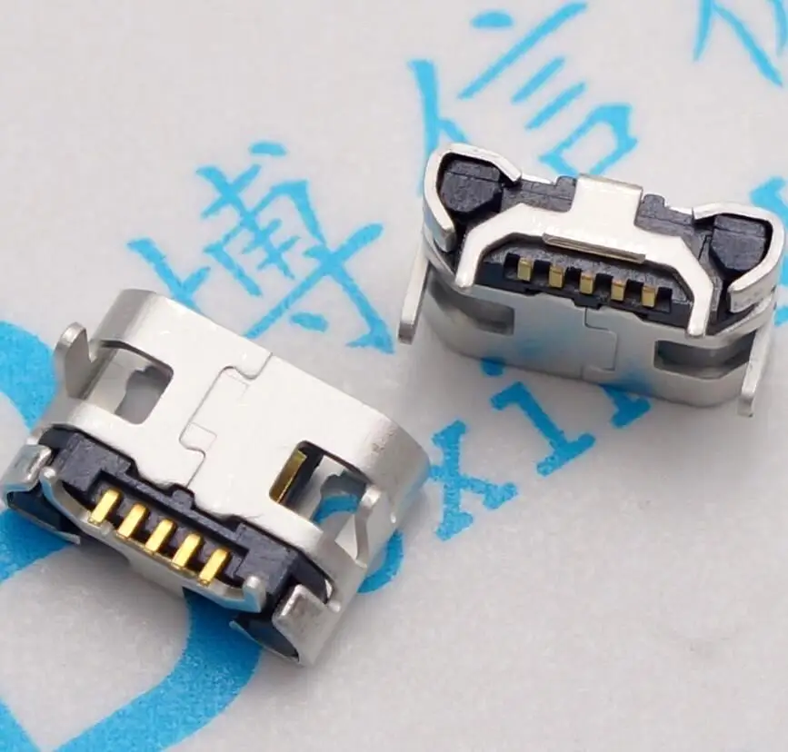 50 шт. микро-USB 5 контактов без бокового ОКСа Рог Женский Usb Разъем плоский рот