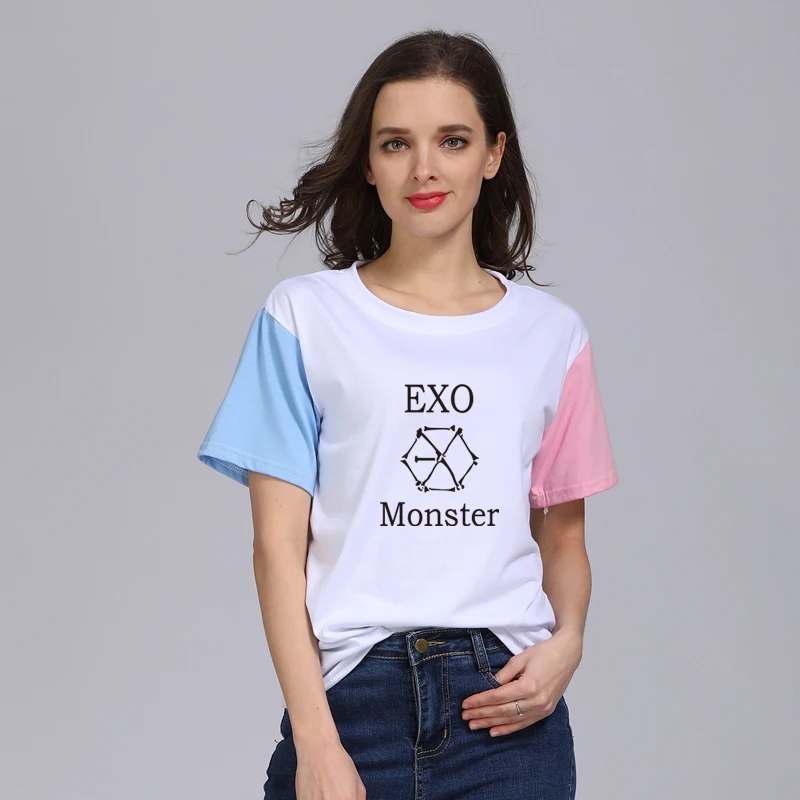 

Kpop Hot Sale Star The Same Paragraph Letter Printed T-Shirt Women Summer Style Fashion Casual 100% Cotton Female T Shirt EXO