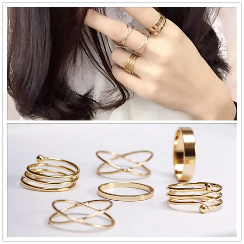 6 шт. в стиле панк цвет золотистый стекируемые Knuckle Midi Кольца для женщин перстни