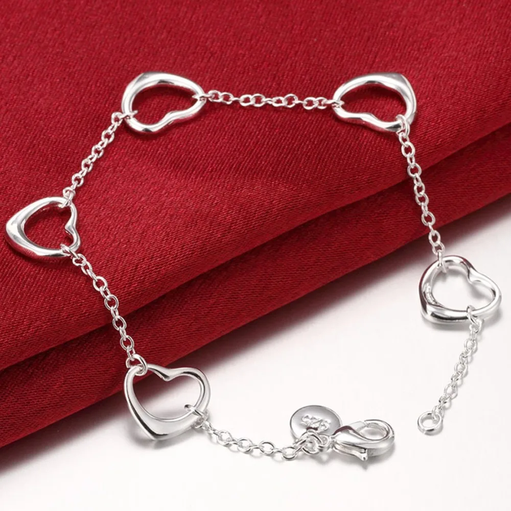 

Romantic Cute 925 Sterling Silver Heart Charm Bracelets for Women Fashion Jewelry Female Wholesale