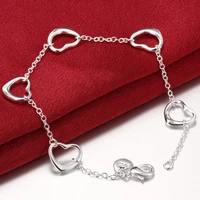 romantic cute 925 sterling silver heart charm bracelets for women fashion jewelry female wholesale