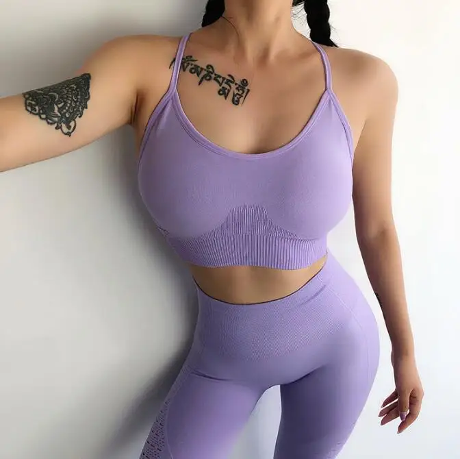 Женский бесшовный спортивный бюстгальтер для бега йоги с перекрестными лямками