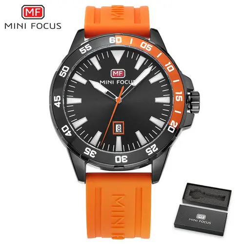 ORANGE MINIFOCUS модные крутые кварцевые мужские часы лучший бренд класса люкс оранжевый силиконовый ремешок Календарь дисплей водонепроницаемые спортивные наручные часы - Цвет: ORANGE