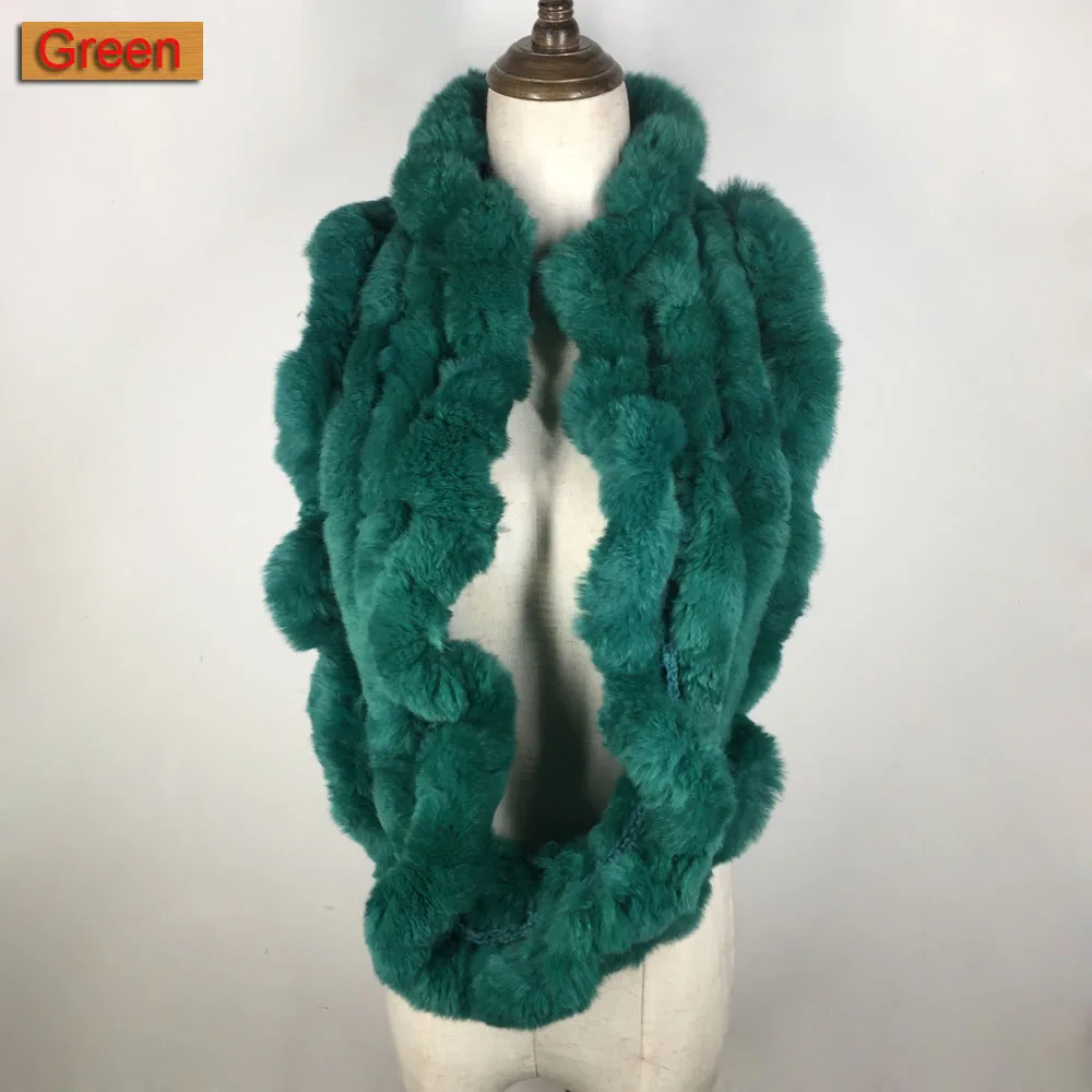 Green Новое поступление Зимний женский Настоящий мех кролика палантин обёрточная бумага глушитель петля бесконечный мех кролика Рекс шарф шаль, косынка - Цвет: Green