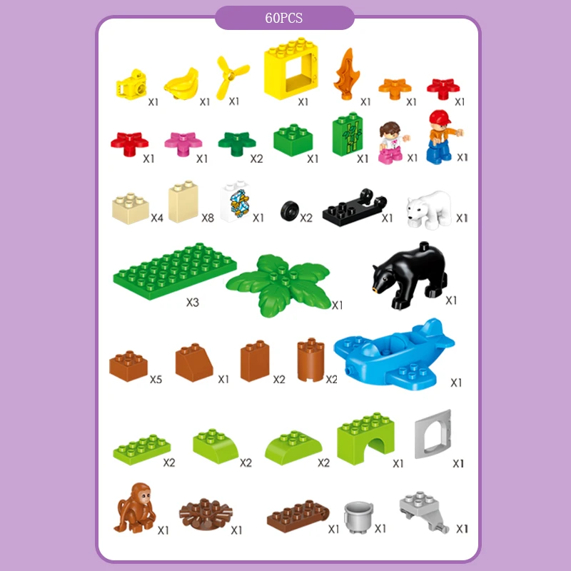 

Jungle Animal Building Blocks DIY Boy Figure Large Size Bricks Baby Gift Compatible With Duploed Kids Toys Christmas Gift
