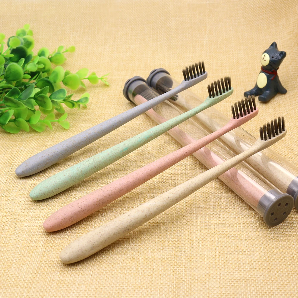 Зубная щетка DR.PERFECT из 100% натуральной пшеницы 4 шт. круглая ручка с щетиной