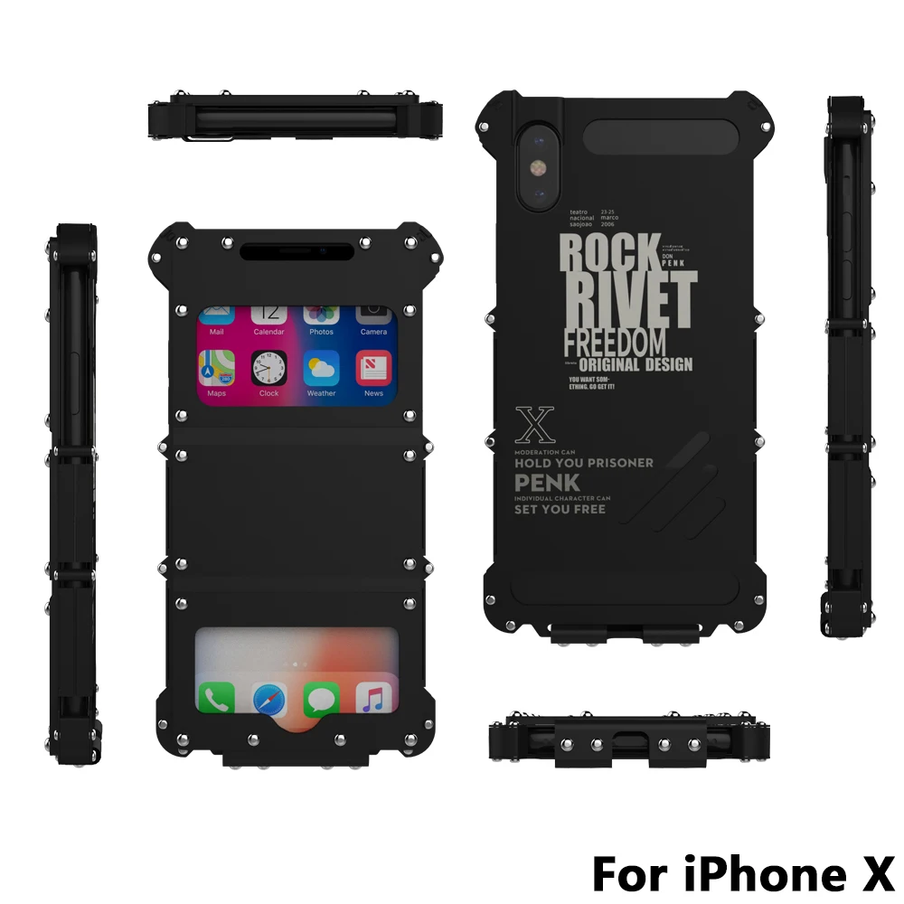 Защитный чехол King Heavy Duty для Iphone 5s 7 8 plus XS из нержавеющей стали с заклепками I6 I6P I7 I7P