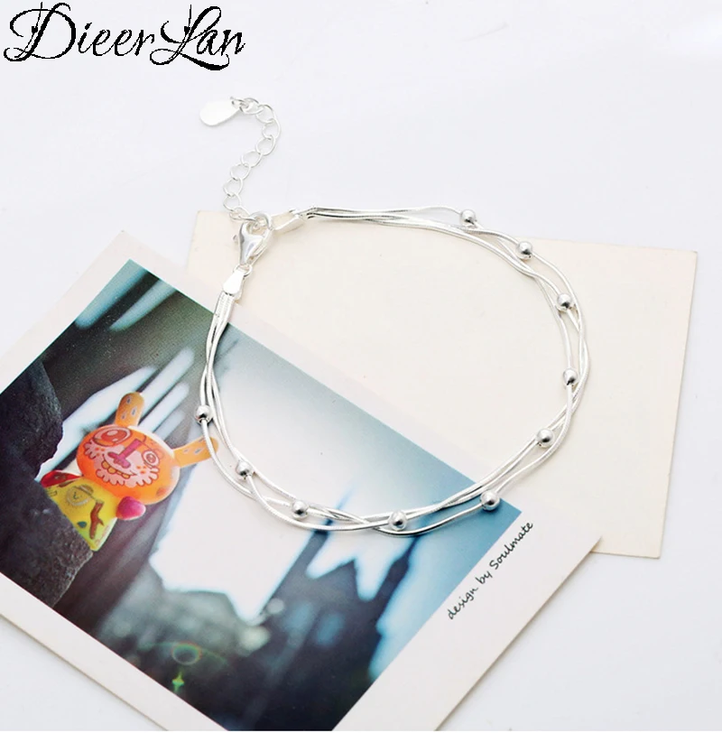 Женский браслет с бусинами летний из стерлингового серебра 925 пробы шариками