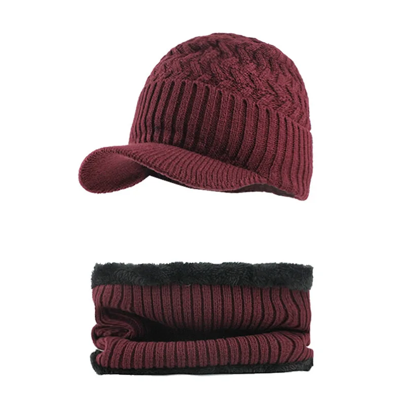[FLB] зимняя вязаная шапка бини мужской шарф Skullies Beanies Зимние шапки для мужчин и женщин шапки Gorras Bonnet маска брендовые шапки F18023 - Цвет: Red Set