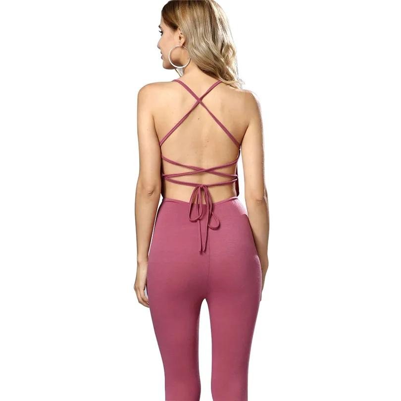 Женщины Летние комбинезоны Полиэстер 2017 Сексуальные шнуровкой выдалбливают