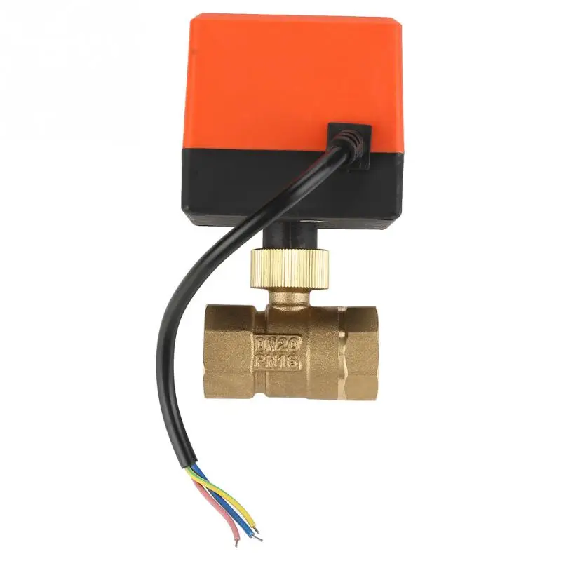 Двухходовой электрический клапан моторизованный латунный шаровой 3 провода 1