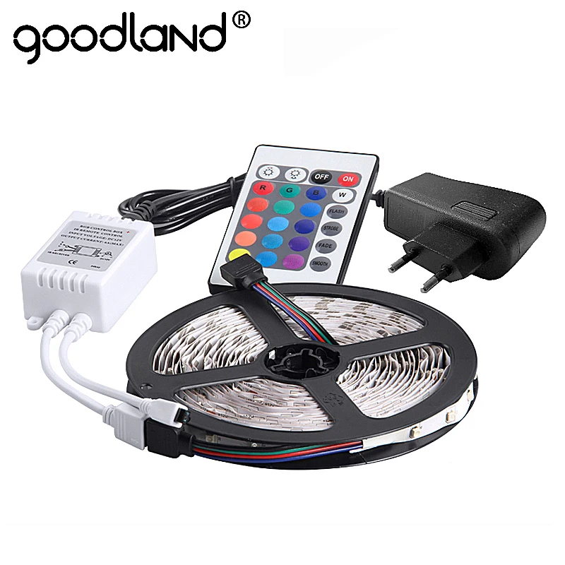 

Goodland RGB LED Strip Light SMD3528 5M 300LEDs LED Light Strips Neon Tape Tape IR Remote Controller 12V 2A Power Adapter