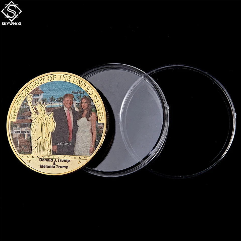 США президент Дональд Трамп и первая леди Позолоченные знаменитости сувенирные