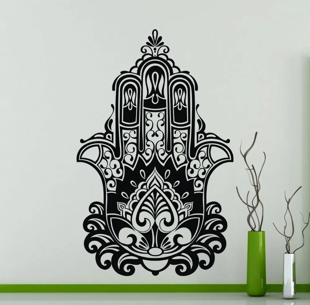 Виниловые рилигационные Hamsa рука, Фатима, Индийская Йога, стиль настенная роспись виниловый, украшение для гостиной, настенные наклейки, искусство, дизайн