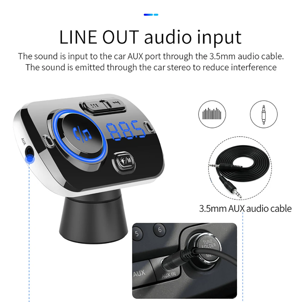 Rainbow Colors Bluetooth Hands-free Calling Car Kit FM Radio MP3 Music Player USB Car Charger Support 2 Phone Connection TF Card