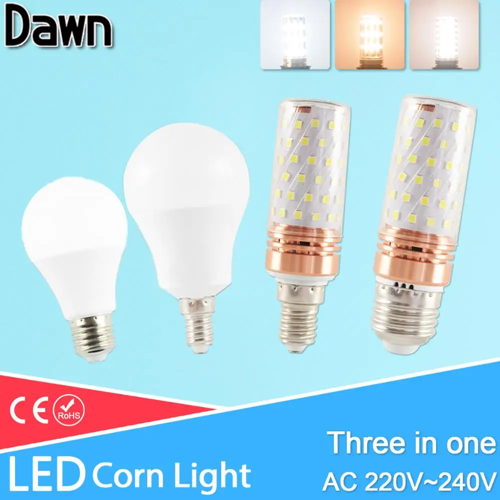 E27 Светодиодный светильник E14 3 Вт 6 9 12 16 SMD2835 AC 220 В 240 Светодиодная лампа кукуруза
