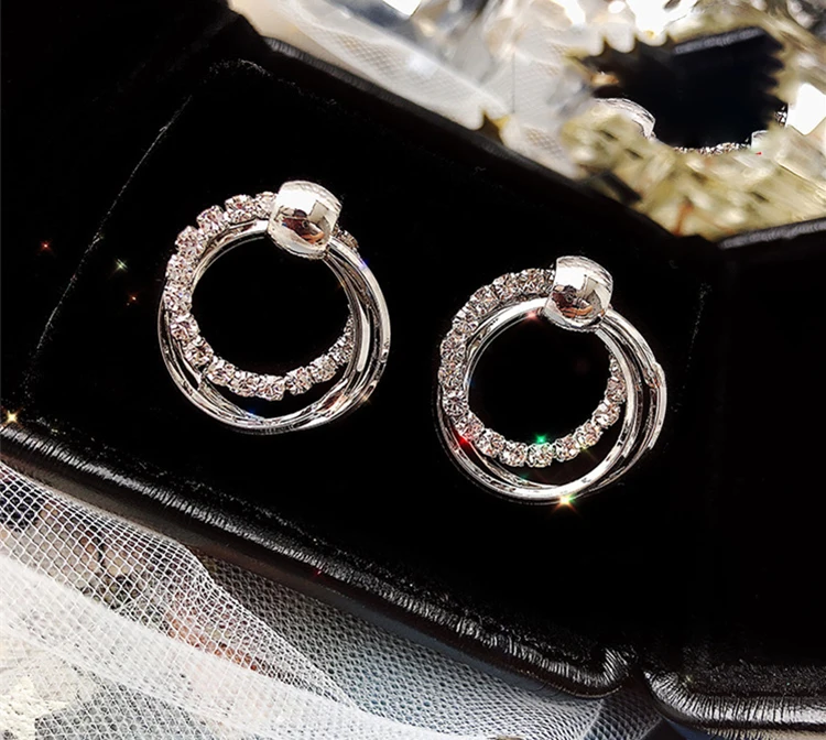 Модные женские 925 серебряная серьга с кристаллами и кристаллами Swarovski, Роскошные офисные женские круглые серьги с пряжкой, вечерние ювелирные изделия