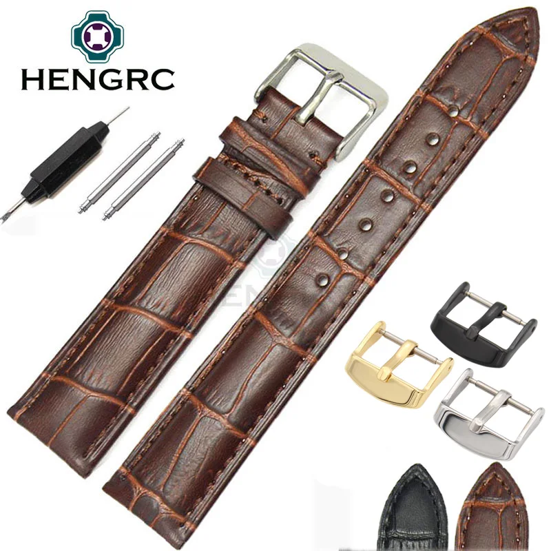 

18 19 20 21 22 24mm Durable Genuine Leather Watch Band Strap Women Men High Quality Soft Watchbands Metal Buckle Accessories