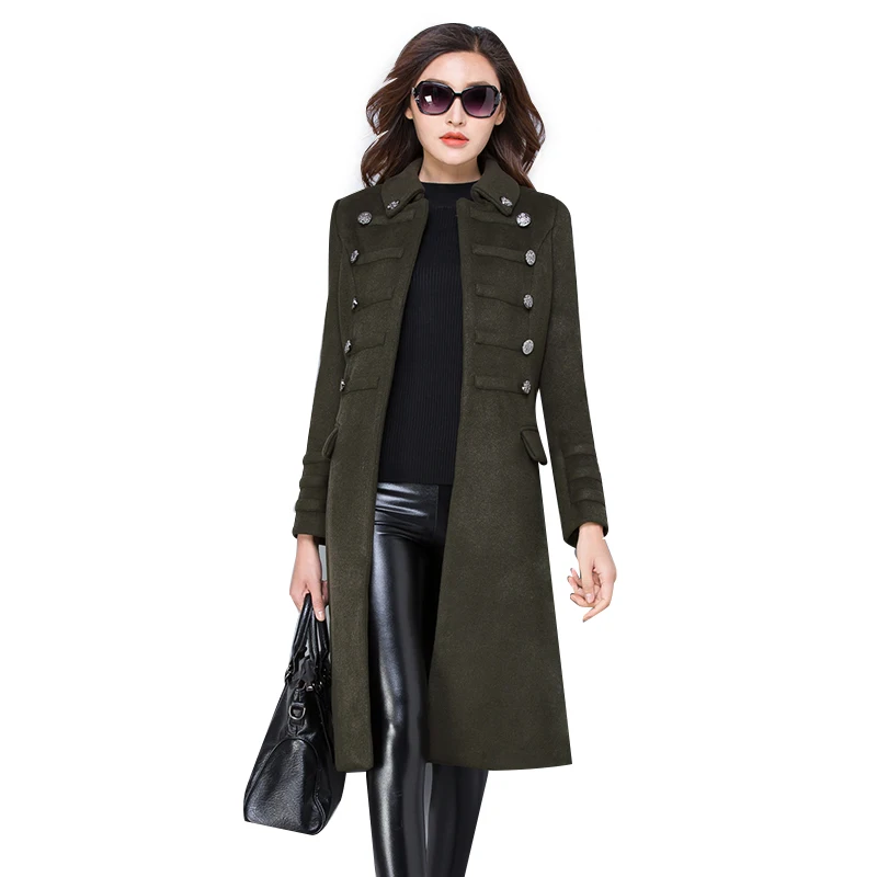Double breasted Woolen coat female Korean version winter thickening women's over the knee was thin long cashmere woolen coats