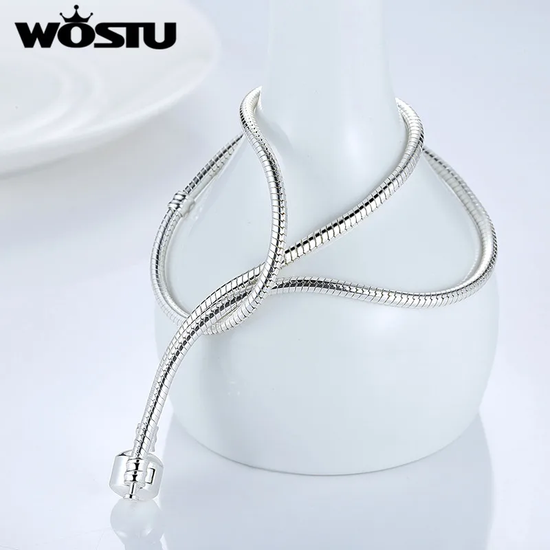 Hot Sale Authentic 45CM Silver Plated Snake Chain Necklace Fit Original Pendant Charms Beads For Women Fashion Jewelry | Украшения и