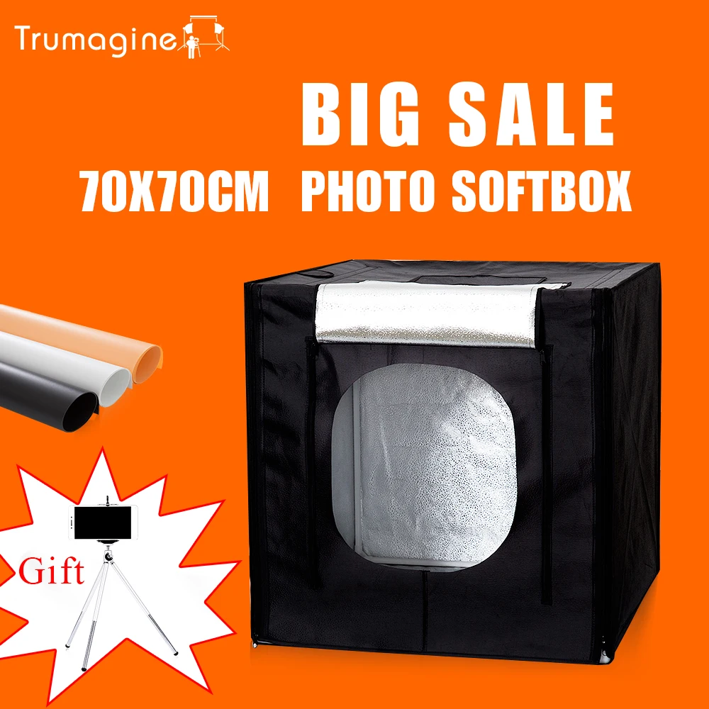 TRUMAGINE 70CM Led Photo Studio Soft Box Photography Light Box Shooting Lightbox +Dimmer Switch For Toys Clothing