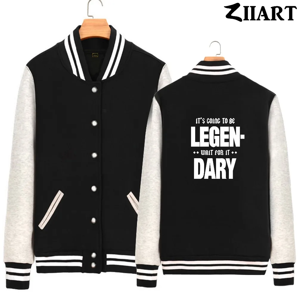 himym black white letters it's going to be legendary wait for it Man Boys Full Zip Autumn Winter Fleece Baseball jackets ZIIART | Мужская