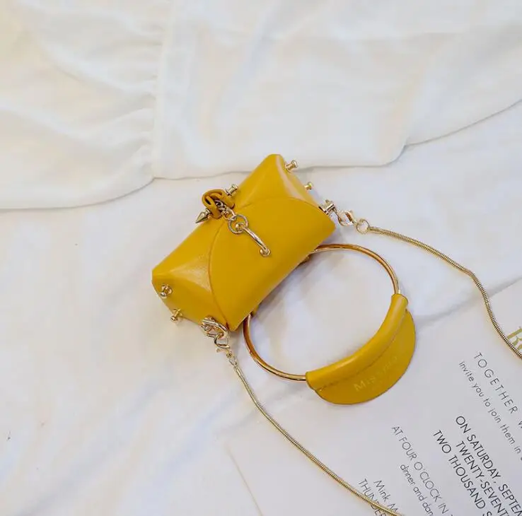 Yellow LJT карамельный цвет кольцо сумки Винтаж Мода цепи личности из искусственной кожи плечо Кроссбоди дизайнерский бренд для женщин Мини кошельки - Цвет: Yellow