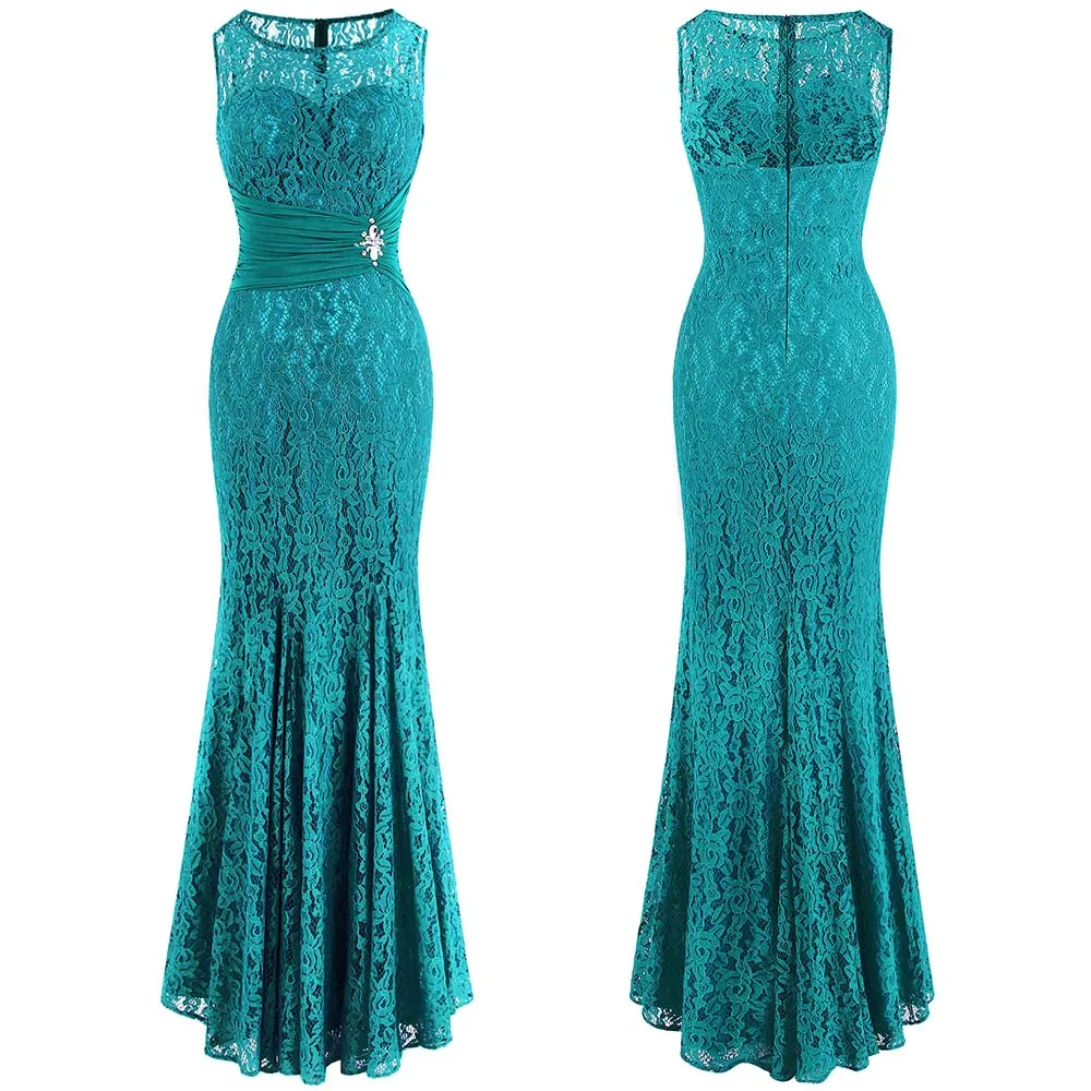 blue green Angel-Fashion женские прозрачные вечерние наряды длинное Плиссированное цветочное кружевное нарядное платье 418 - Цвет: blue green