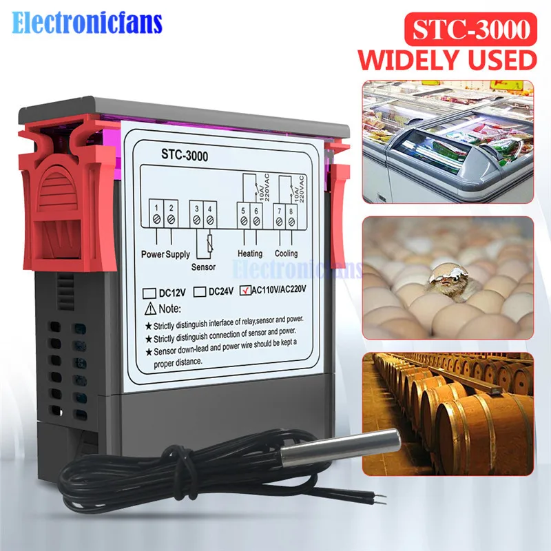 STC-3000 AC 110 V-220 V AC/DC 12V 24V светодиодный цифровой Температура Управление; термостат Управление w/нагревательные охладительные Сенсор измеритель влажности