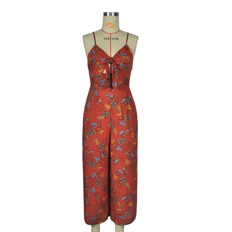 Ursohot Floral Print Jumpsuit Sleeveless V Neck Playsuit Pocket Spaghetti Strap Rompers Beach Loose Summer Overalls For Women | Женская