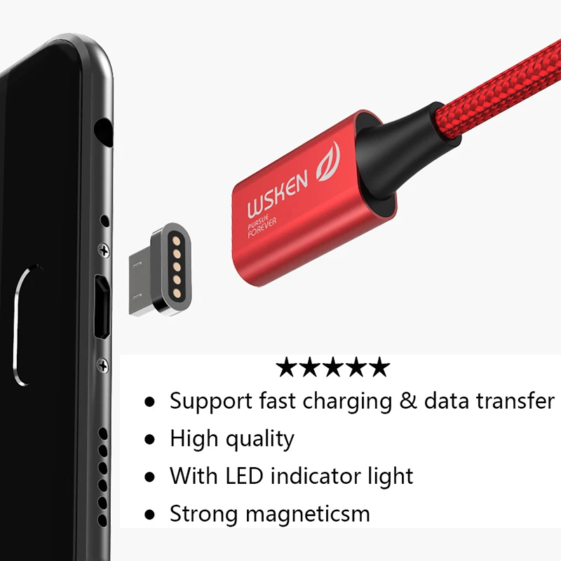 Магнитный кабель WSKEN Lite1 3 шт./лот Micro USB для быстрой зарядки iPhone 1 м|Кабели мобильных