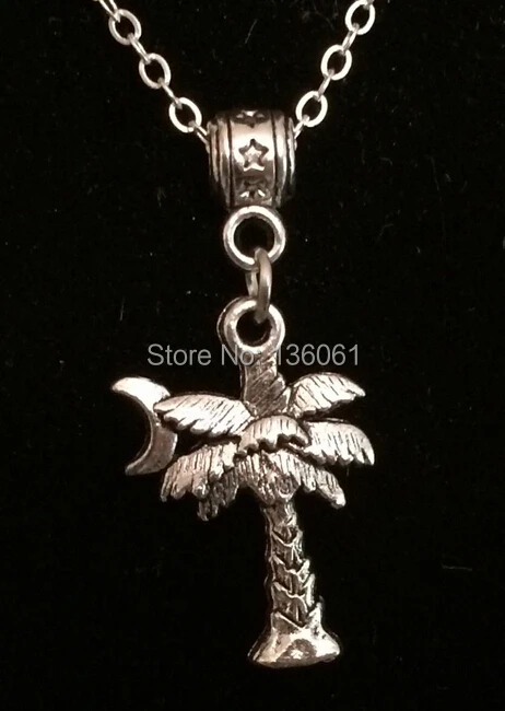 Vintage Silver Alloy Palm Tree & Moon Charms Choker Necklace Pendants  For Women Jewelry Gifts Accessories DIY 10pcs Q407