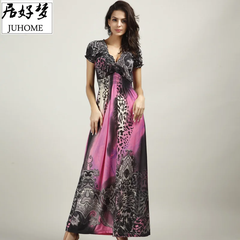 Женское длинное летнее платье туника с V образным вырезом|vestidos plus|plus size maxiplus maxi dress