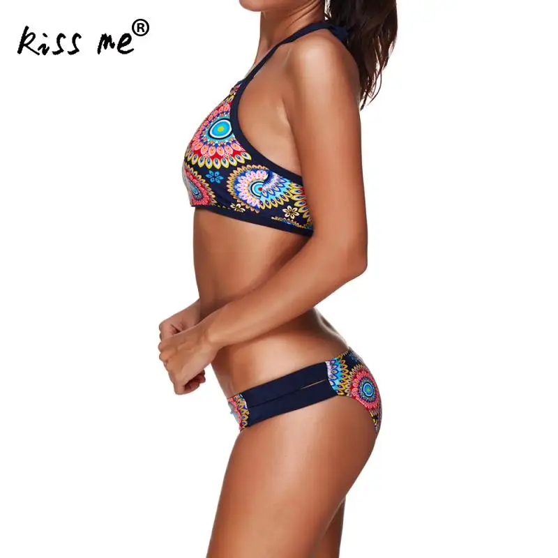 2017 Новый женский бикини с высокой горловиной пуш-ап набор цветок черный
