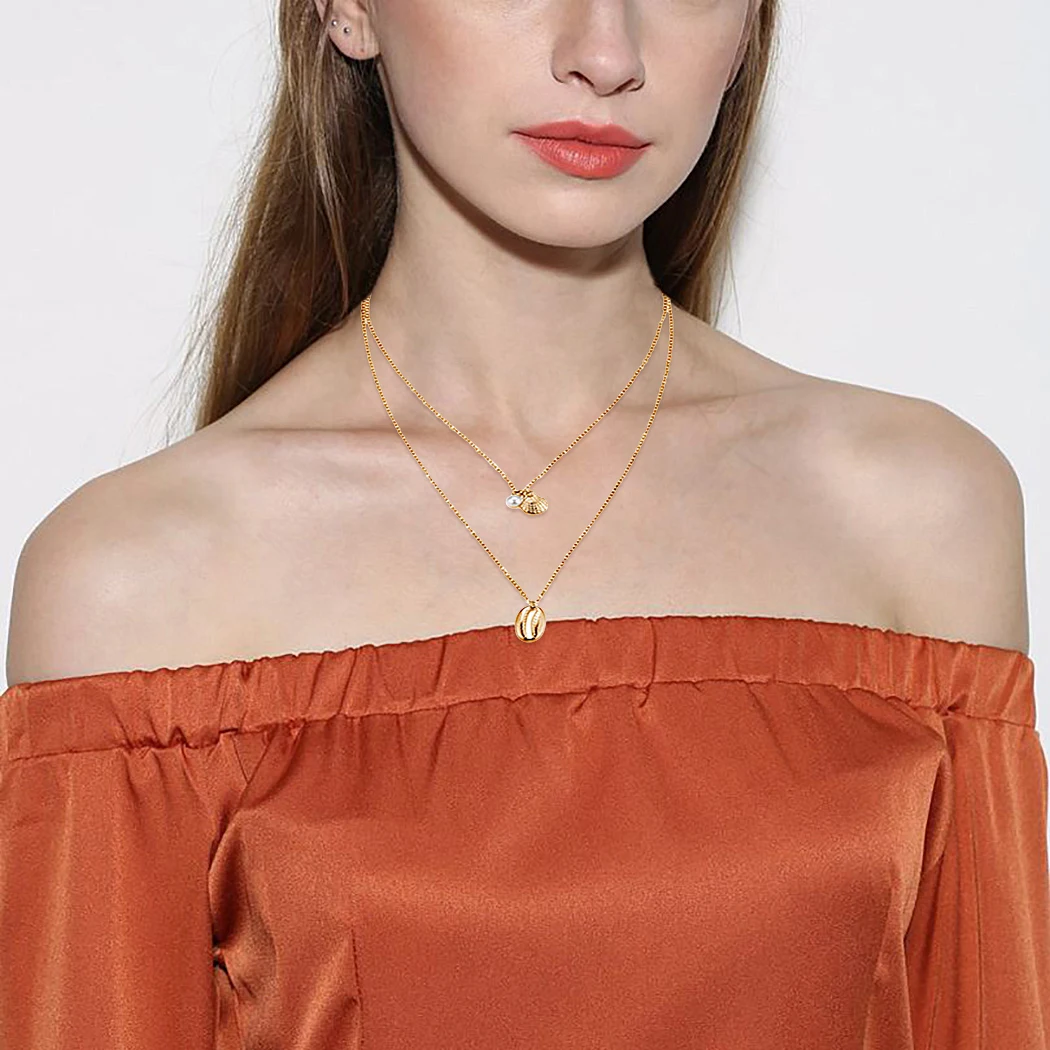 Двухслойное ожерелье с подвеской Cowrie женское из ракушек лучшим другом богемное