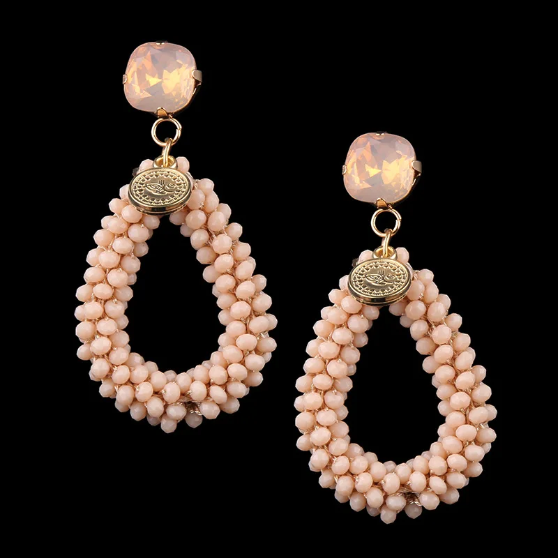 GEREIT Oorbellen Handmade Resin Beaded Crystal Earrings Aretes Largos Baroque Big Long Drop Women Wedding Party Jewelry | Украшения и