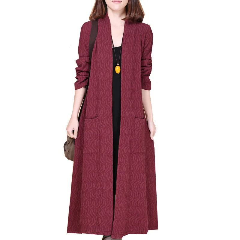 Женская длинная рубашка из хлопка и льна Свободный кардиган большого размера