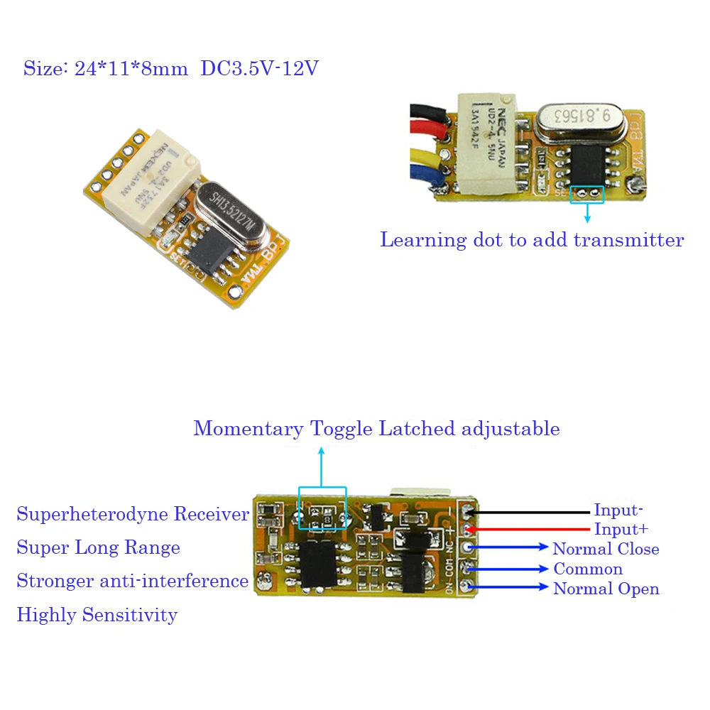 RF 1CH мини переключатель дистанционного управления DC3.7V 9V 12V 24V Универсальный