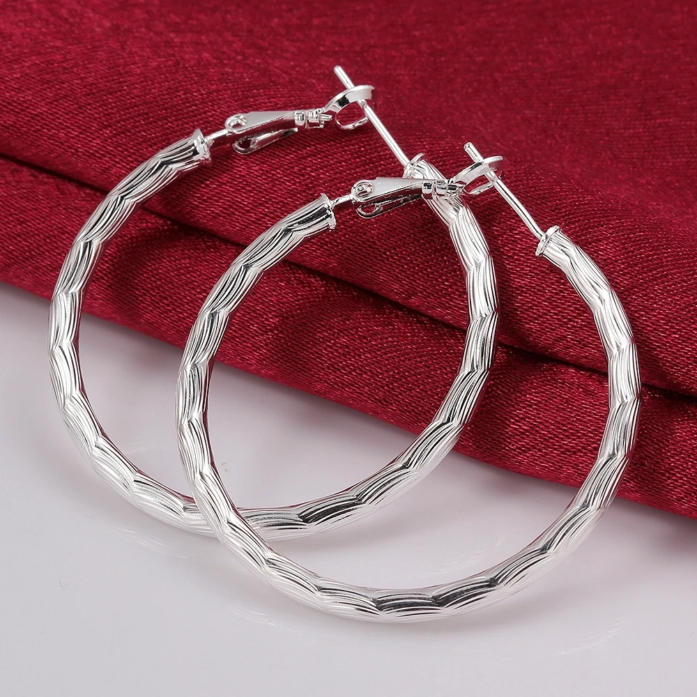 

Genuine Real Pure Solid 925 Sterling Silver Round Hoop Earrings For Women Fine Jewelry Large Round Female Earrings Gift