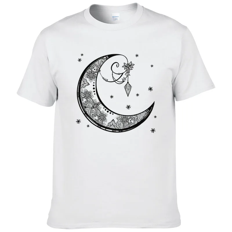 Мужская хлопковая футболка с винтажным декоративным рисунком Луны #2017 лето 246 |