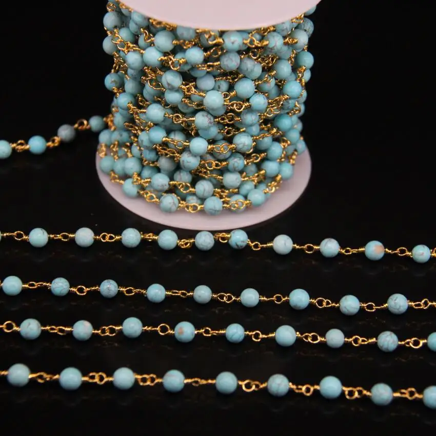 5 м/лот бирюзовая Золотая тарелка Проволочная обмотанная Драгоценная цепочка