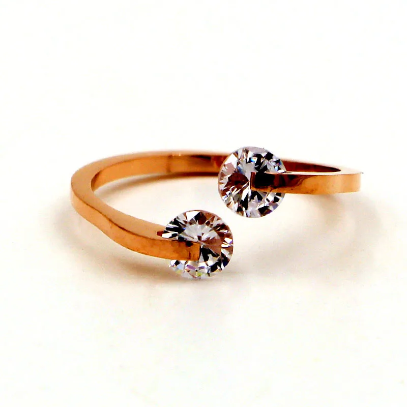 

Free Shipping Double Cubic Zirconia Round Rose Gold Colour Stainless Steel Ring