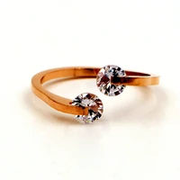 free shipping double cubic zirconia round rose gold colour stainless steel ring