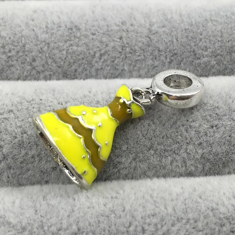 Белль платье свисает с желтой эмалью подвеска Европейские Бусины Подходят для