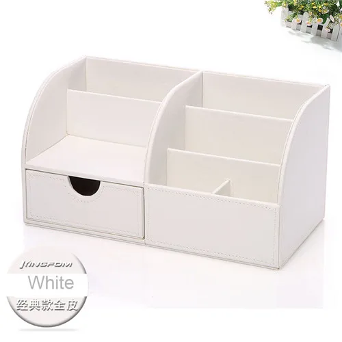White 5-портовый офисного рабочего стола из искусственной кожи ящик для хранения Чехол Организатор ручка держатель канцелярские контейнер для офиса и школы - Цвет: White