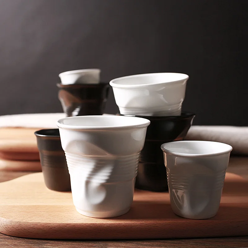 Tazas de café de porcelana de cerámica de alta calidad, color blanco mate negro, estilo europeo, para desayuno, leche, té, Origami