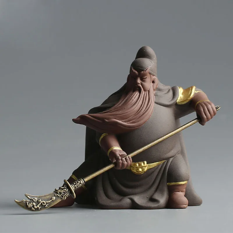 

Chinese Handmade Carving Guan Yu Figurine Yixing Purple Clay Tea Pet Lucky Feng Shui Crafts Home Decor Tea Ceremony Accessories