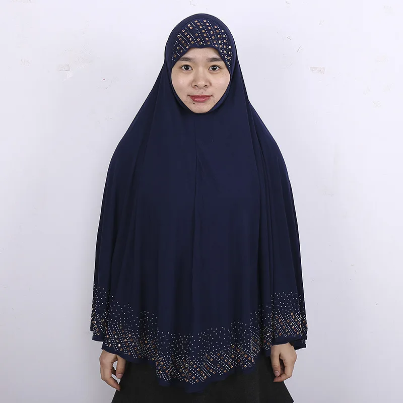 navy blue Качественные простые мусульманские женские хиджабы с бриллиантами, исламские арабские мягкие дышащие хиджабы Niqab, мусульманская одежда 100x90 см - Цвет: navy blue